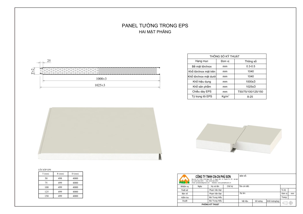 Bản vẽ biên dạng Panel tường trong EPS - hai mặt phẳng - Phú Sơn Group