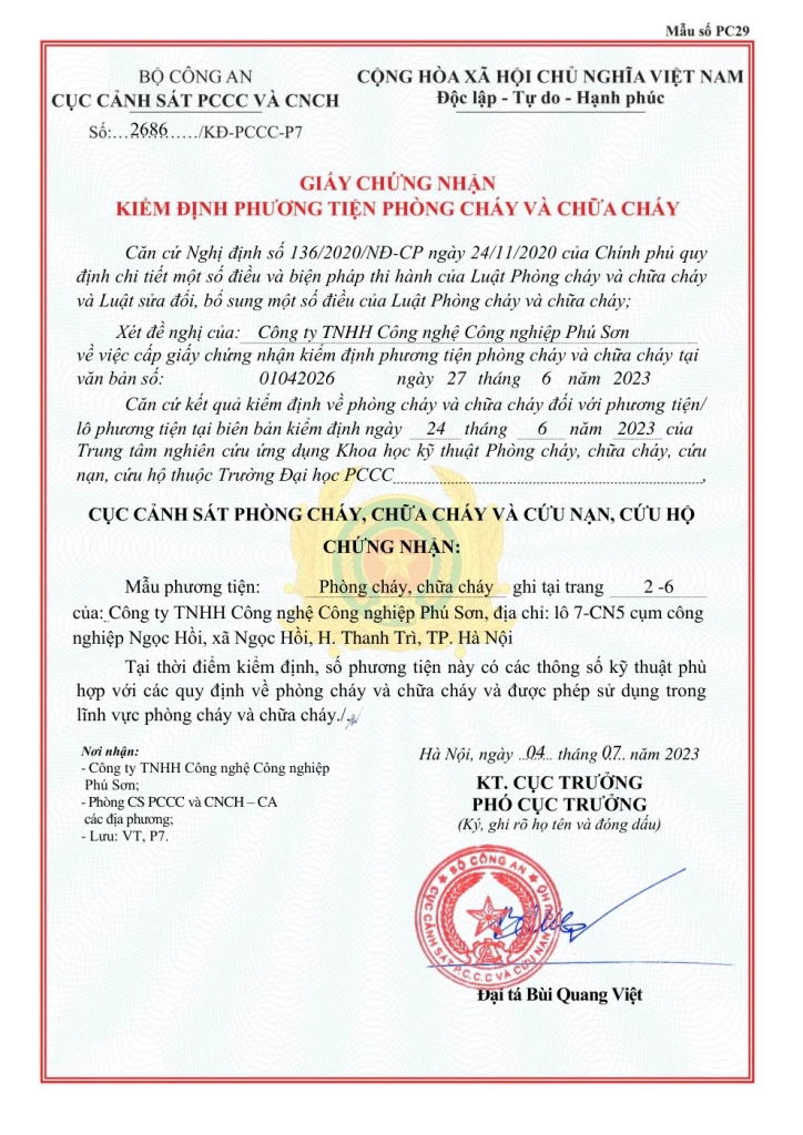 Bìa tài liệu Kiểm định PCCC — vách panel ngăn cháy EI15 - Phú Sơn Group