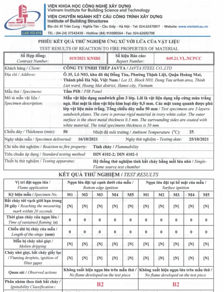 Bìa tài liệu 049.21.VL.NCPCC — Thử nghiệm tính cháy B2 - Phú Sơn Group