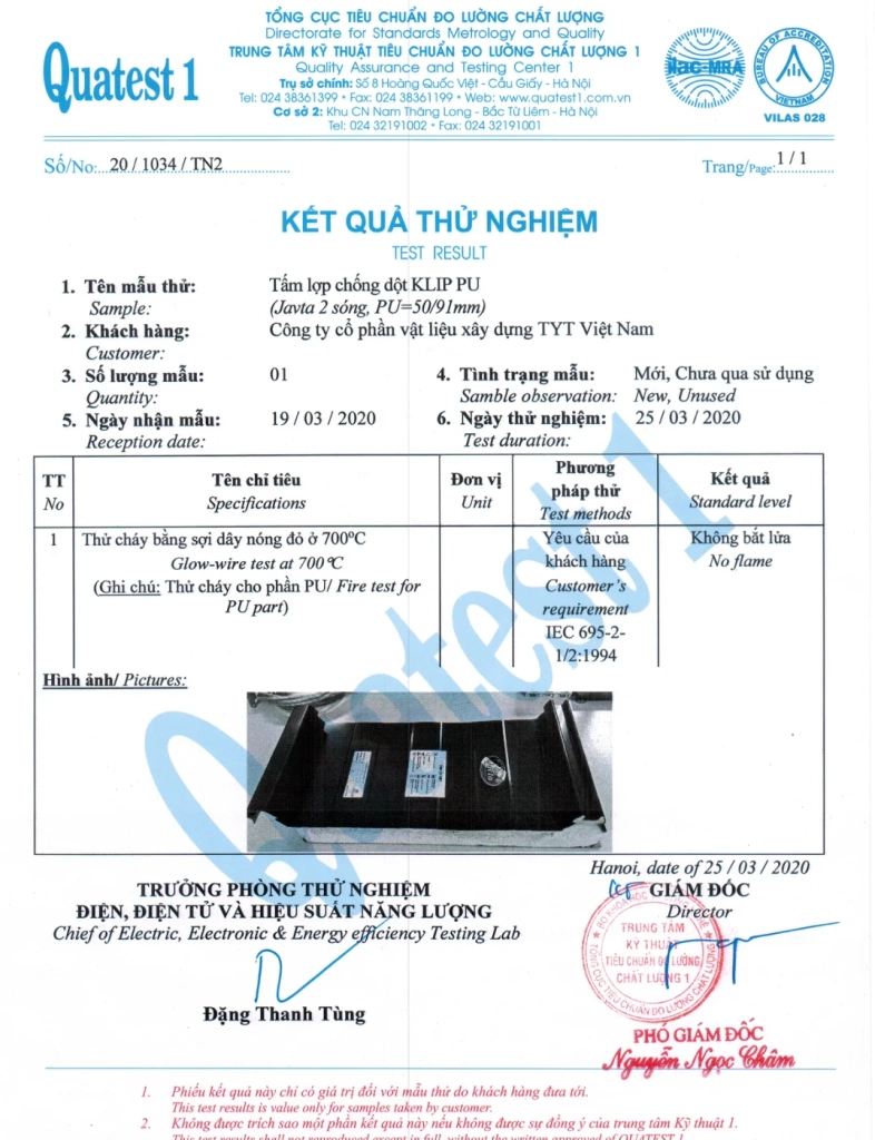 Bìa tài liệu 20.1034-2S — Thí nghiệm dây đốt 700°C, không bắt lửa - Phú Sơn Group