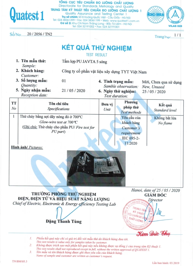 Bìa tài liệu 20.2056-5S — Thử nghiệm nhiệt độ 700°C, không bắt lửa - Phú Sơn Group