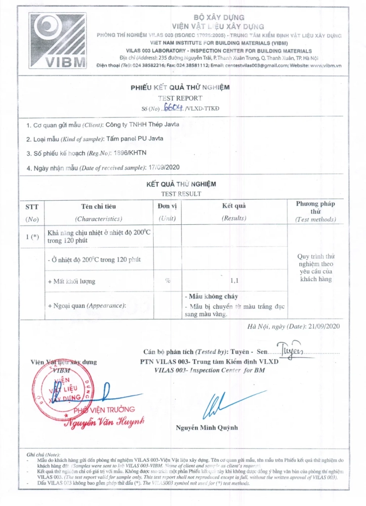 Bìa tài liệu 6604 — Panel PU Javta: chịu nhiệt 200°C trong 120 phút - Phú Sơn Group