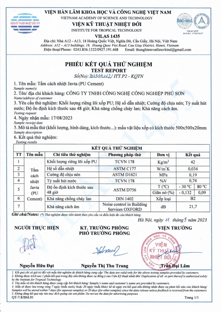 Bìa tài liệu KQTN — Tấm cách nhiệt Javta - Phú Sơn Group