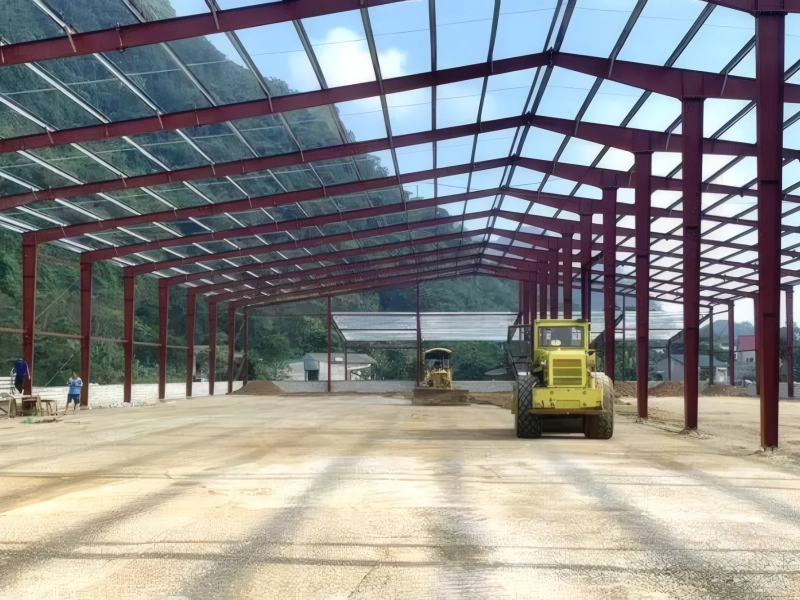 The JW Agricultural Products roof frame during construction