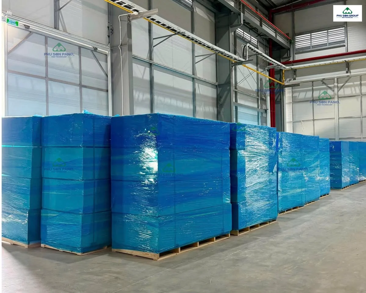 Finished panels wrapped and waiting to ship