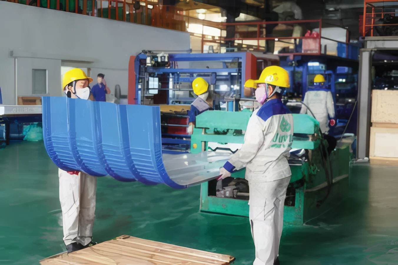 Roofing sheet coming off the roll former